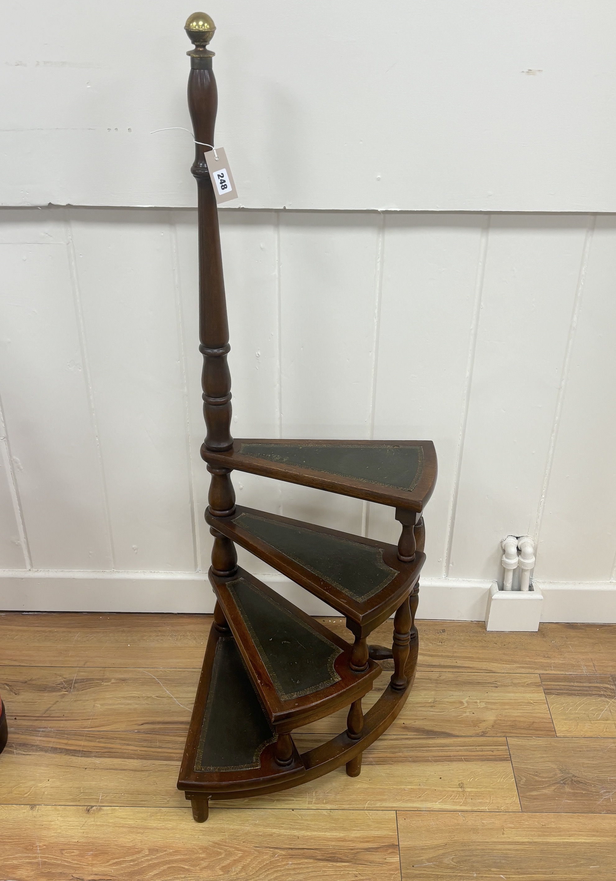 A set of reproduction mahogany library steps, height 114cm